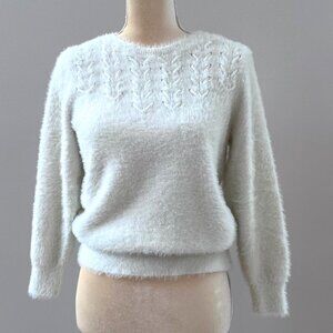 Anthropologie White Fluffy Sweater Size XS by Rosie Neim